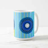 Turquoise rayé et bleu Mandala Mug (Devant droit)