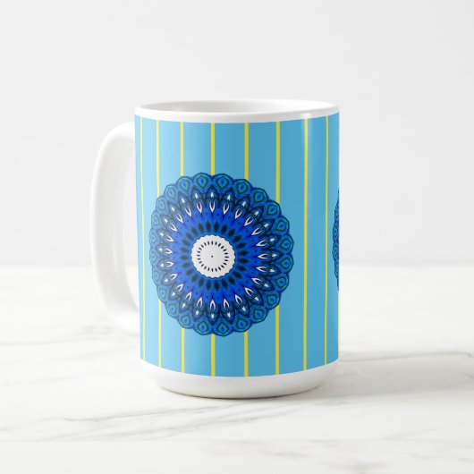 Turquoise rayé et bleu Mandala Mug (Devant gauche)