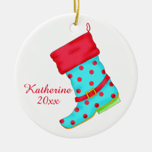 Turquoise Red Boot Art Shoe Lover kerstnaam Keramisch Ornament