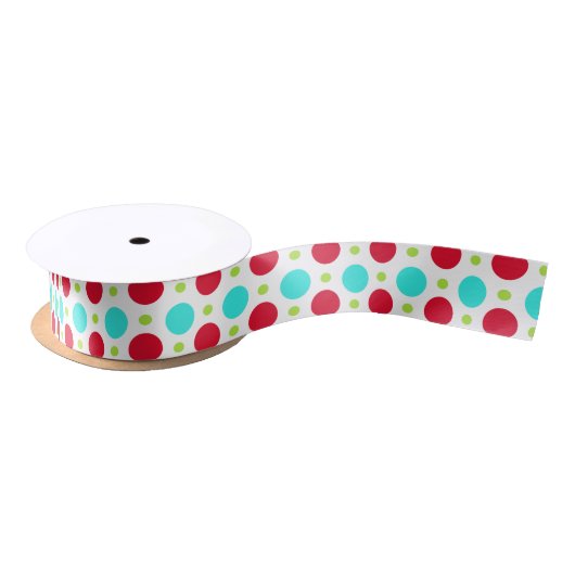 Turquoise Red en Green Polka Dot Ribbon Lint (Spoel)