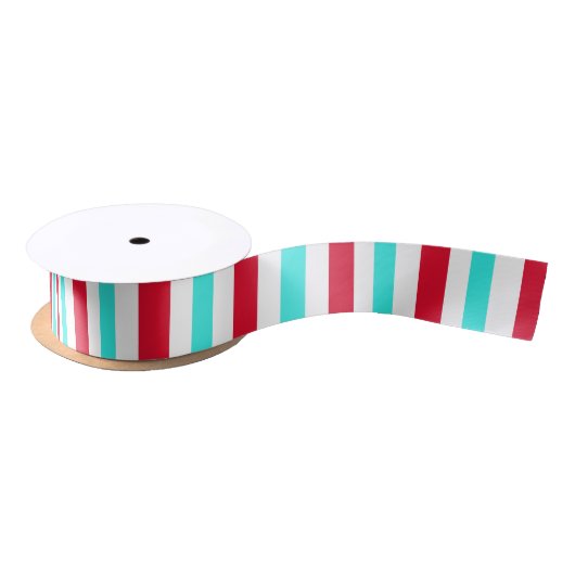 Turquoise Red en White Striped Ribbon Lint (Spoel)
