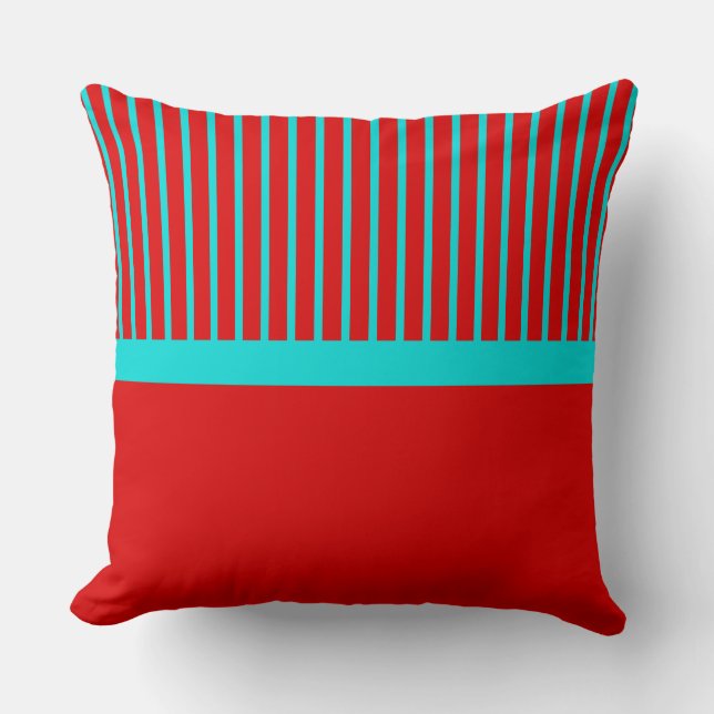 Turquoise Red Stripe Reversible Sierkussen (Voorkant)