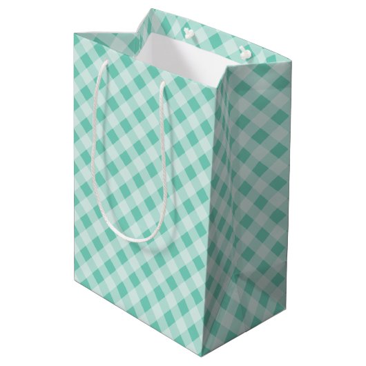 Turquoise Retro Gingham Gift Bag Medium Cadeauzakje (Achterkant Gekanteld)