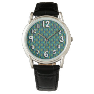 Turquoise Retro Ovals en Semi-Circles Horloge