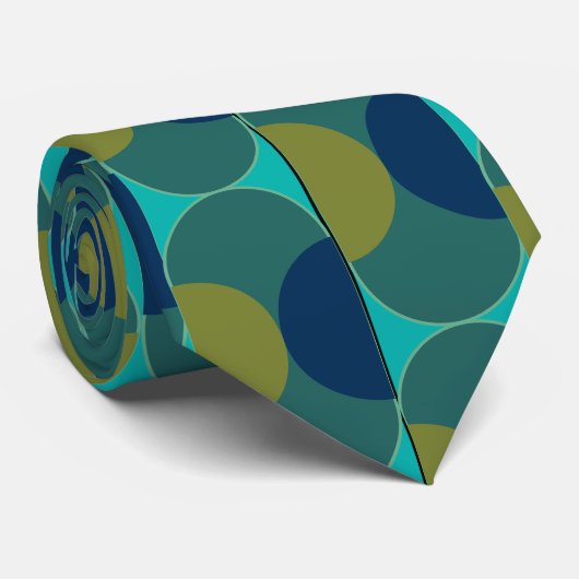 Turquoise Retro Ovals en Semi-Circles Stropdas (Opgerold)