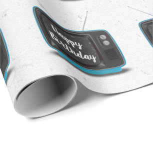 Turquoise Retro TV Birthday Cadeaupapier