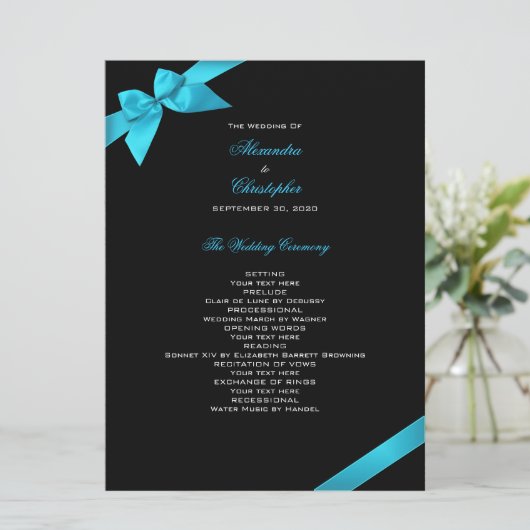 Turquoise Ribbon Wedding Programme Programma (Staand voorkant)