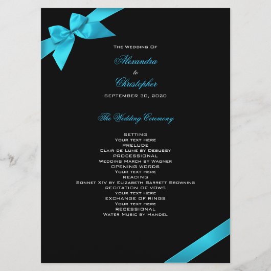 Turquoise Ribbon Wedding Programme Programma (Voorkant)