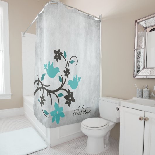 Turquoise rideau de douche Lovebirds (En situation)