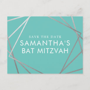 Turquoise Robin Egg Blue Bat Mitzvah Save the Date Aankondigingskaart