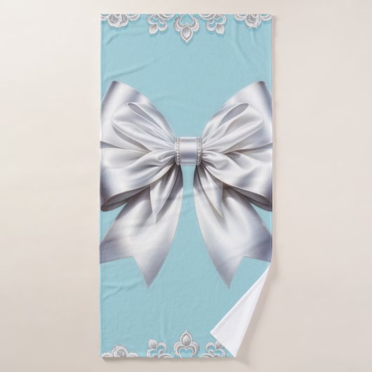 Turquoise Robin's Egg Blue Big White Bow Bridal Bad Handdoek (Badhanddoek)