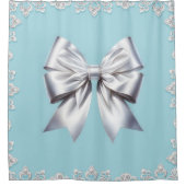 Turquoise Robin's Egg Blue Big White Bow Bridal Douchegordijn (Voorkant)