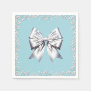 Turquoise Robin's Egg Blue Big White Bow Bridal Servet