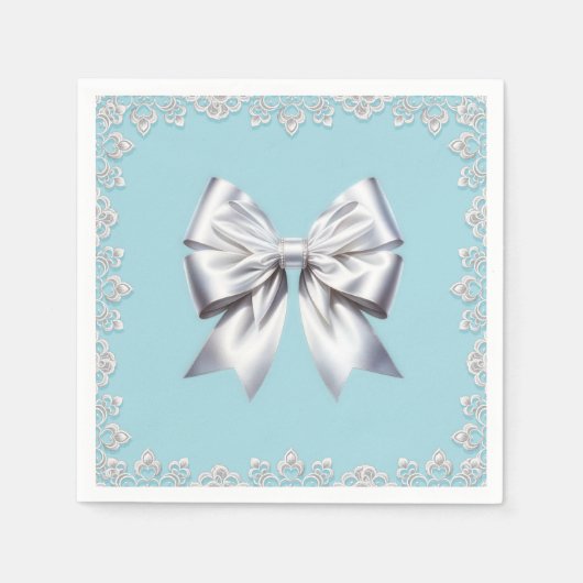 Turquoise Robin's Egg Blue Big White Bow Bridal Servet (Voorkant)