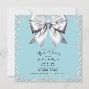 Turquoise Robins Ei Blauw Grote Witte Strik Bruids Kaart