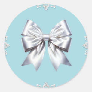 Turquoise Robins Ei Blauw Grote Witte Strik Bruids Ronde Sticker