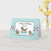 Turquoise Rocking Horse gepersonaliseerde verjaard Kaart (Gele Bloem)