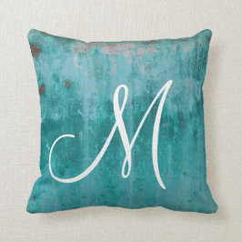 Turquoise roest monogram kussen