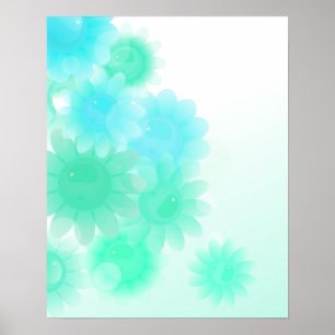 Turquoise romantische  bloemen poster
