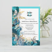 Turquoise roos butterfly blue Silver Goud bruiloft Kaart (Staand voorkant)
