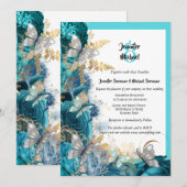 Turquoise roos butterfly blue Silver Goud bruiloft Kaart (Voorkant / Achterkant)