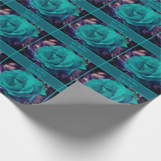 Turquoise Roos Flower gepersonaliseerd Cadeaupapier (Hoek)