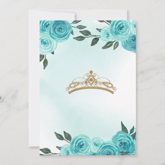 Turquoise Roos Gold Butterfly Quinceañera Birthday Kaart (Achterkant)