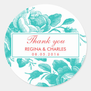 Turquoise  Roos Wedding Bedankt Sticker
