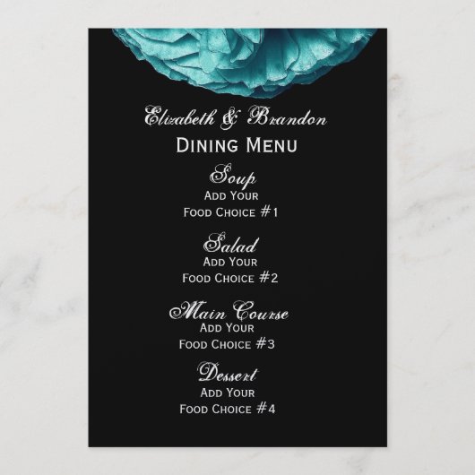 Turquoise Roos Wedding Menu (Voorkant)
