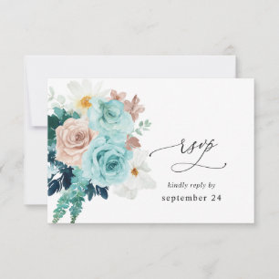 Turquoise & Rose Blush avec RSVP de repas