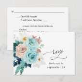 Turquoise & Rose Blush avec RSVP de repas (Devant / Derrière)