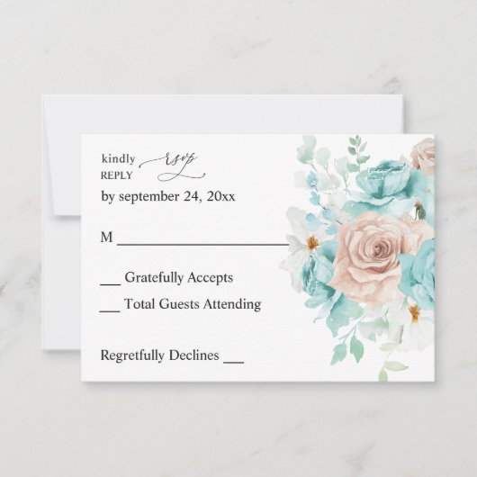 Turquoise & Rose Blush sans RSVP de repas 2 (Devant)