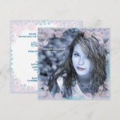 Turquoise rose floral photo Faire-part de graduati (Devant / Derrière)