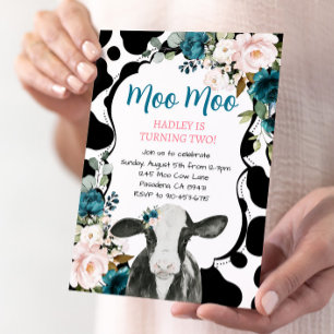 Turquoise Rose Floral Vache Farm Invitation Annive