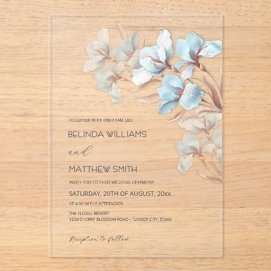 Turquoise Rose Gold Artistic Flowers Invitation (Recto)