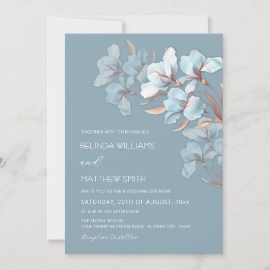Turquoise Rose Or Artistic Fleurs Invitation (Devant)