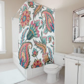 Turquoise, Rose Orange Paisley Rideau de douche Fl (En situation)
