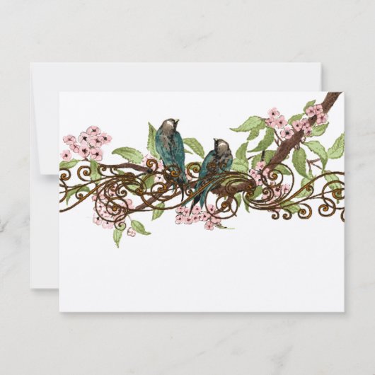Turquoise Rose vert Vintage Oiseaux mariage RSVP (Devant)