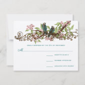 Turquoise Rose vert Vintage Oiseaux mariage RSVP (Dos)