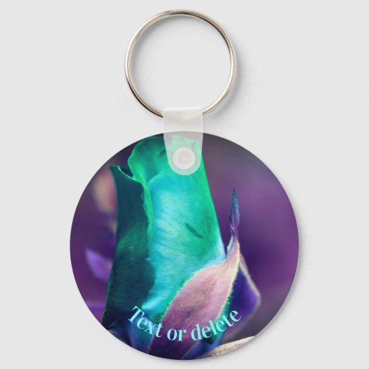 Turquoise Rosebud Flower Personalized Sleutelhanger (Voorkant)