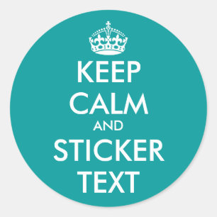 Turquoise round KeepCalm Stickers   personaliseerb