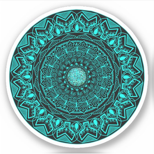 Turquoise Round Mandala elegant Sticker (Voorkant)