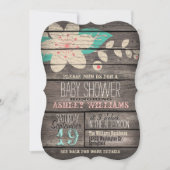 Turquoise & Roze Bloem op Rustiek Hout Baby shower Kaart (Voorkant)