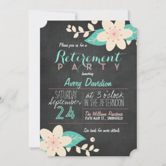 Turquoise Roze Bloemen Krijtbord Retirement Party Kaart