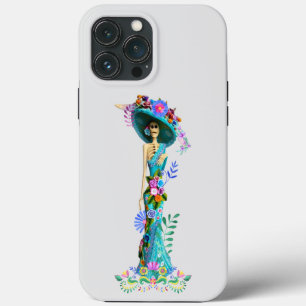 Turquoise & Roze dag van de dode legant Catrina iPhone 13 Pro Max Hoesje