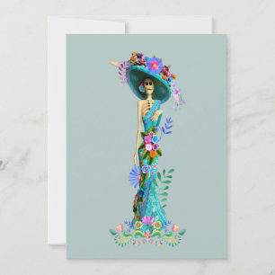 Turquoise & Roze dag van de dode legant Catrina Feestdagenkaart
