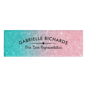 Turquoise & Roze Sparkling Faxu Glitter Naambadge