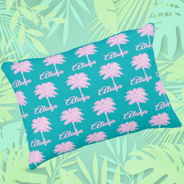 Turquoise Roze Witte Palm Aloha Tropical Accent Kussen (Dream of Hawaii!)