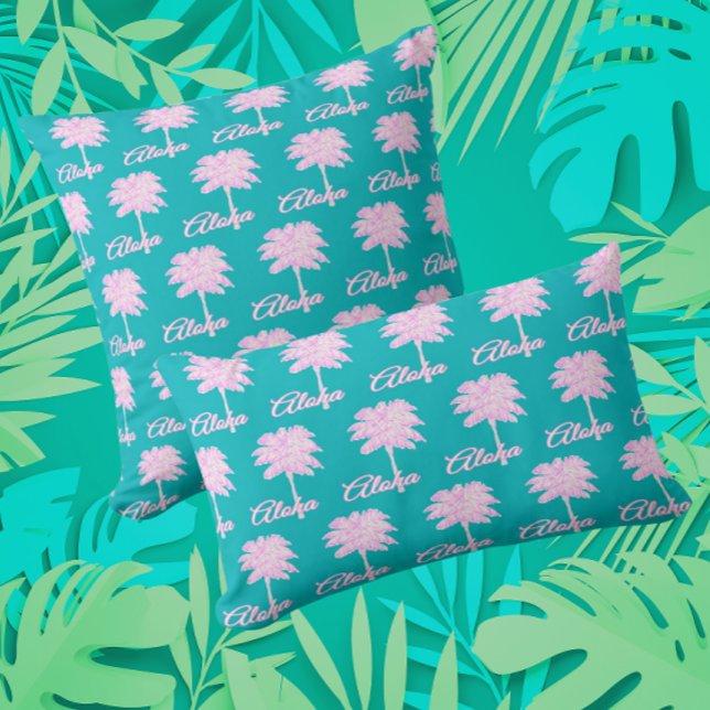 Turquoise Roze Witte Palm Aloha Tropical Kussen (A touch of the islands!)