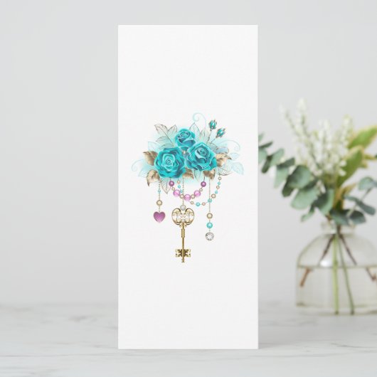 Turquoise-Rozen met Keys Advieskaart (Staand voorkant)